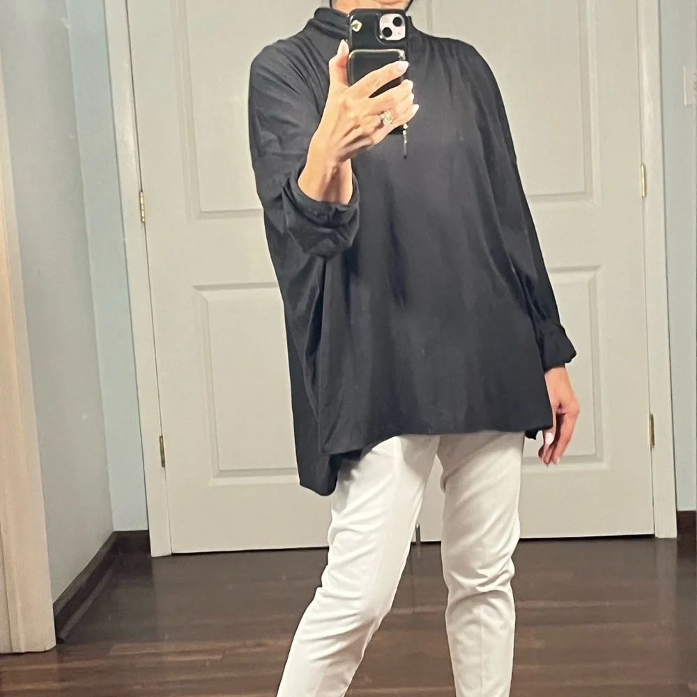 Eskandar black 100% prima cotton turtleneck top - Picture 5 of 11